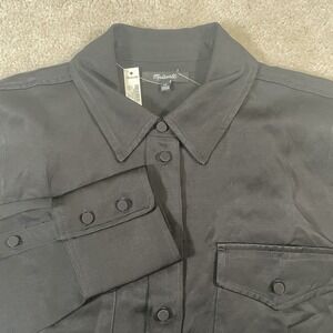NWT Madewell Western Shirt Womens 12  Black Linen Blend Button Long Sleeve NT505